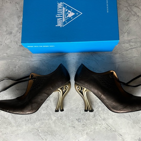 John Fluevog Estella Gold Scroll Heels - Picture 4 of 16